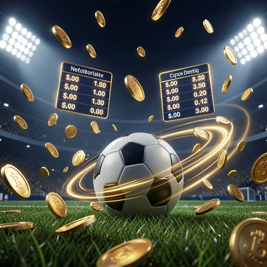 MY8899 sports betting page hero banner featuring a football stadium at night with bright floodlights, a soccer ball on green grass, glowing odds panels, golden coins, and dynamic light trails in a premium dark blue and gold cinematic 3D render MY8899 sports betting page hero banner featuring a football stadium at night with bright floodlights, a soccer ball on green grass, glowing odds panels, golden coins, and dynamic light trails in a premium dark blue and gold cinematic 3D render